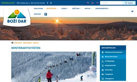 Website mit Informationen zum Wintersport in Gottesgab (Bozi Dar)