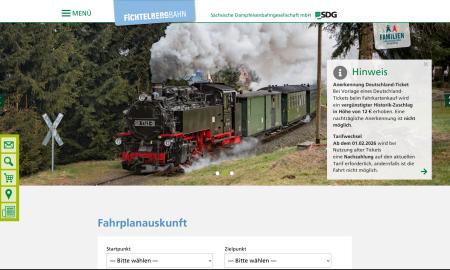 Screenshot der Website der Fichtelbergbahn Cranzahl-Oberwiesenthal