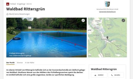 Website mit Informationen zum Waldbad Rittersgrün